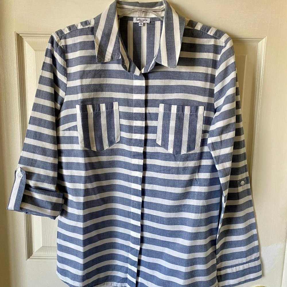 Splendid Blue Striped Long Sleeve Button-Down Shirt Size M